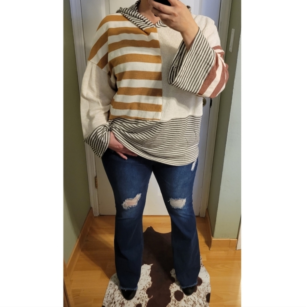 LAST 1 MEDIUM STRIPEZ Contrast Hoodie - Picture 7 of 10